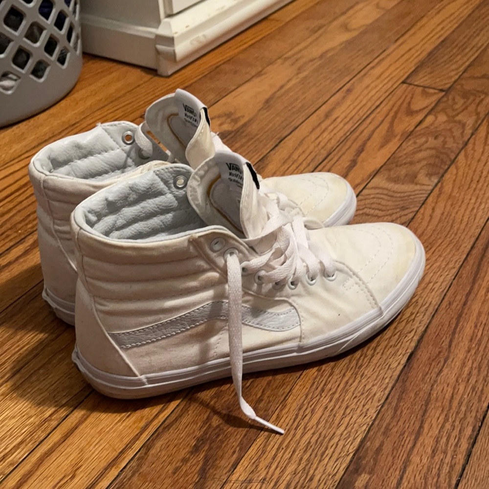 All White Sk8-Hi Vans